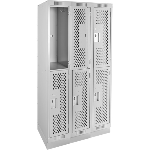 Clean Line Lockers, 2 -tier, Bank of 3, 36" x 15" x 76", Steel, Grey, Rivet (Assembled), Perforated Haskins Industrial Inc.