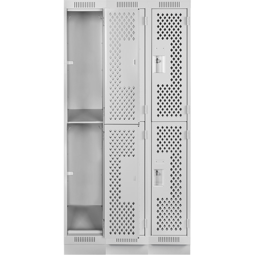 Clean Line Lockers, 2 -tier, Bank of 3, 36" x 15" x 76", Steel, Grey, Rivet (Assembled), Perforated Haskins Industrial Inc.