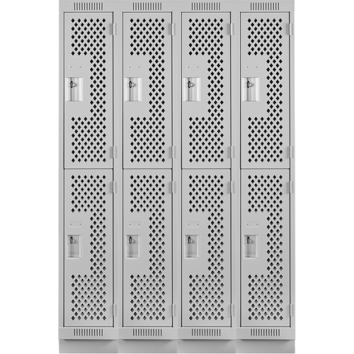 Clean Line Lockers, 2 -tier, Bank of 4, 48" x 15" x 76", Steel, Grey, Rivet (Assembled), Perforated Haskins Industrial Inc.