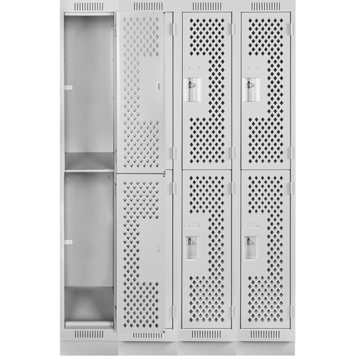 Clean Line Lockers, 2 -tier, Bank of 4, 48" x 15" x 76", Steel, Grey, Rivet (Assembled), Perforated Haskins Industrial Inc.