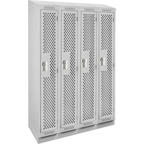 Clean Line Lockers, Bank of 4, 48" x 18" x 82", Steel, Grey, Rivet (Assembled), Perforated Haskins Industrial Inc.