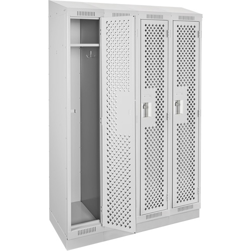 Clean Line Lockers, Bank of 4, 48" x 18" x 82", Steel, Grey, Rivet (Assembled), Perforated Haskins Industrial Inc.