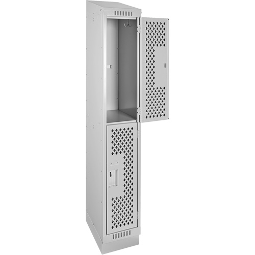 Clean Line Lockers, 2 -tier, 12" x 12" x 82", Steel, Grey, Rivet (Assembled), Perforated Haskins Industrial Inc.