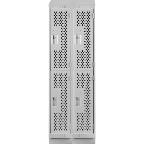Clean Line Lockers, 2 -tier, Bank of 2, 24" x 18" x 82", Steel, Grey, Rivet (Assembled), Perforated Haskins Industrial Inc.