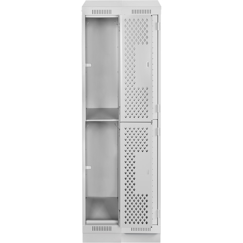 Clean Line Lockers, 2 -tier, Bank of 2, 24" x 18" x 82", Steel, Grey, Rivet (Assembled), Perforated Haskins Industrial Inc.