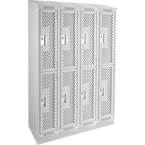 Clean Line Lockers, 2 -tier, Bank of 4, 48" x 15" x 82", Steel, Grey, Rivet (Assembled), Perforated Haskins Industrial Inc.