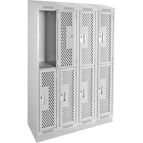 Clean Line Lockers, 2 -tier, Bank of 4, 48" x 15" x 82", Steel, Grey, Rivet (Assembled), Perforated Haskins Industrial Inc.