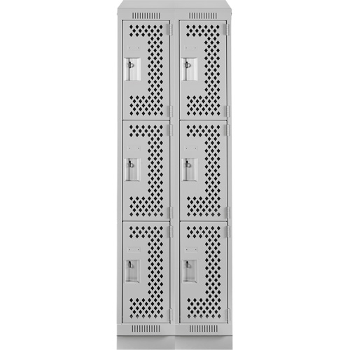Clean Line Lockers, 3 -tier, Bank of 2, 24" x 18" x 82", Steel, Grey, Rivet (Assembled), Perforated Haskins Industrial Inc.