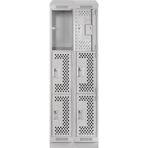 Clean Line Lockers, 3 -tier, Bank of 2, 24" x 18" x 82", Steel, Grey, Rivet (Assembled), Perforated Haskins Industrial Inc.