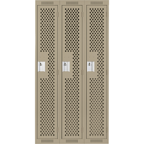 Clean Line Lockers, Bank of 3, 36" x 12" x 72", Steel, Beige, Rivet (Assembled), Perforated Haskins Industrial Inc.