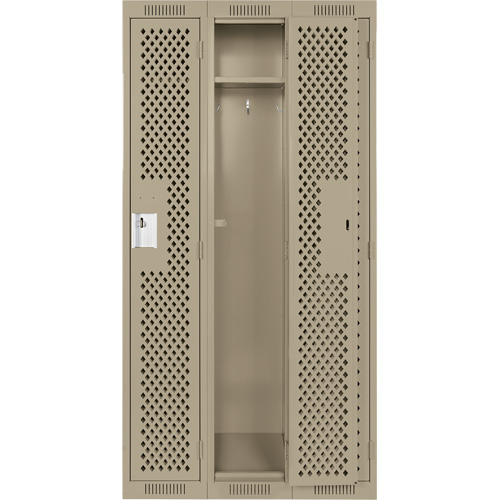 Clean Line Lockers, Bank of 3, 36" x 12" x 72", Steel, Beige, Rivet (Assembled), Perforated Haskins Industrial Inc.