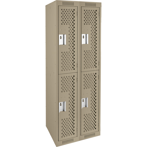 Clean Line Lockers, 2 -tier, Bank of 2, 24" x 12" x 72", Steel, Beige, Rivet (Assembled), Perforated Haskins Industrial Inc.