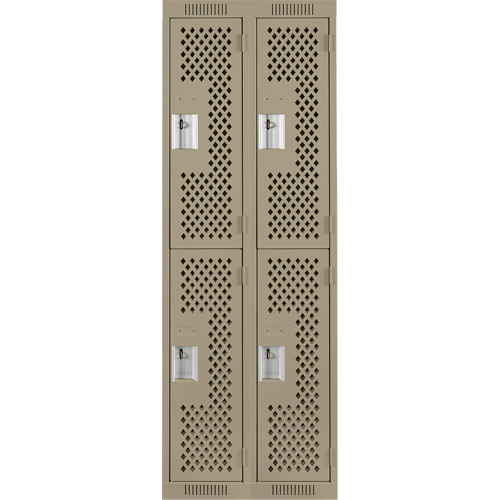 Clean Line Lockers, 2 -tier, Bank of 2, 24" x 12" x 72", Steel, Beige, Rivet (Assembled), Perforated Haskins Industrial Inc.