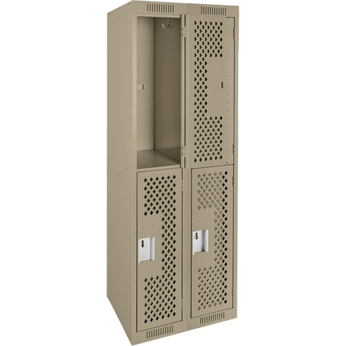 Clean Line Lockers, 2 -tier, Bank of 2, 24" x 12" x 72", Steel, Beige, Rivet (Assembled), Perforated Haskins Industrial Inc.