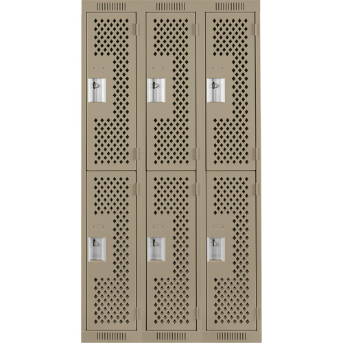 Clean Line Lockers, 2 -tier, Bank of 3, 36" x 12" x 72", Steel, Beige, Rivet (Assembled), Perforated Haskins Industrial Inc.