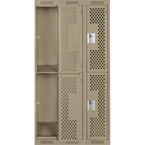 Clean Line Lockers, 2 -tier, Bank of 3, 36" x 12" x 72", Steel, Beige, Rivet (Assembled), Perforated Haskins Industrial Inc.