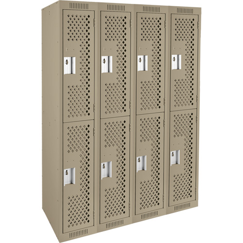Clean Line Lockers, 2 -tier, Bank of 4, 48" x 12" x 72", Steel, Beige, Rivet (Assembled), Perforated Haskins Industrial Inc.