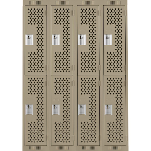 Clean Line Lockers, 2 -tier, Bank of 4, 48" x 12" x 72", Steel, Beige, Rivet (Assembled), Perforated Haskins Industrial Inc.