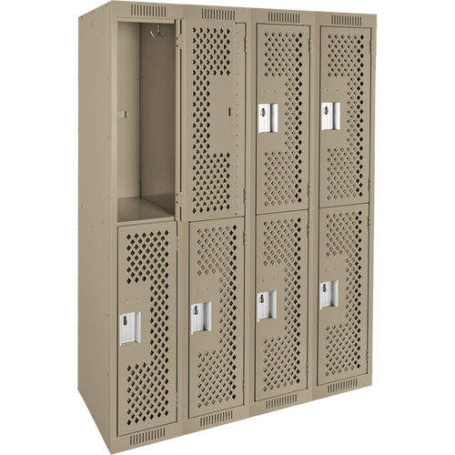 Clean Line Lockers, 2 -tier, Bank of 4, 48" x 12" x 72", Steel, Beige, Rivet (Assembled), Perforated Haskins Industrial Inc.