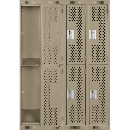 Clean Line Lockers, 2 -tier, Bank of 4, 48" x 12" x 72", Steel, Beige, Rivet (Assembled), Perforated Haskins Industrial Inc.