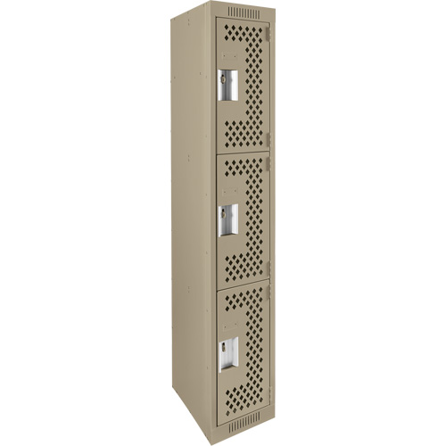 Clean Line Lockers, 3 -tier, 12" x 12" x 72", Steel, Beige, Rivet (Assembled), Perforated Haskins Industrial Inc.
