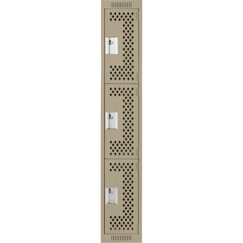 Clean Line Lockers, 3 -tier, 12" x 12" x 72", Steel, Beige, Rivet (Assembled), Perforated Haskins Industrial Inc.