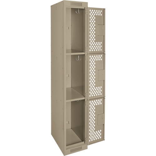 Clean Line Lockers, 3 -tier, 12" x 12" x 72", Steel, Beige, Rivet (Assembled), Perforated Haskins Industrial Inc.