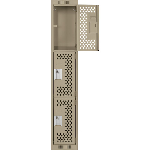 Clean Line Lockers, 3 -tier, 12" x 12" x 72", Steel, Beige, Rivet (Assembled), Perforated Haskins Industrial Inc.