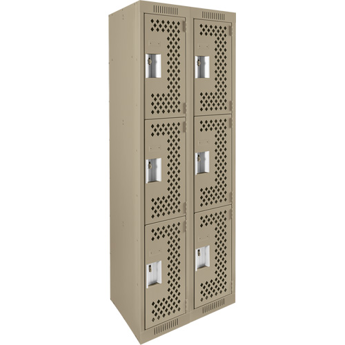 Clean Line Lockers, 3 -tier, Bank of 2, 24" x 12" x 72", Steel, Beige, Rivet (Assembled), Perforated Haskins Industrial Inc.