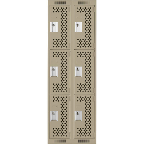 Clean Line Lockers, 3 -tier, Bank of 2, 24" x 12" x 72", Steel, Beige, Rivet (Assembled), Perforated Haskins Industrial Inc.