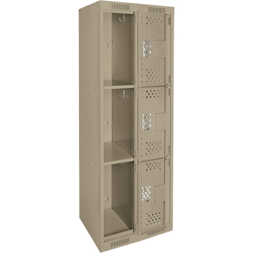 Clean Line Lockers, 3 -tier, Bank of 2, 24" x 12" x 72", Steel, Beige, Rivet (Assembled), Perforated Haskins Industrial Inc.