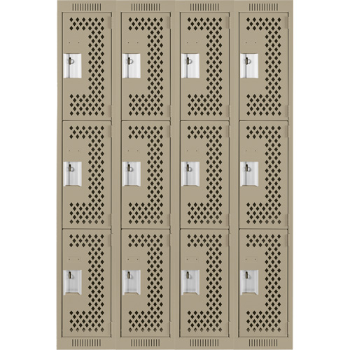 Casiers Clean Line, 3 niveaux, Bloc de 4, 48" x 12" x 72", Acier, Beige, Rivet (assembl&eacute;), Perfor&eacute; Haskins Industrial Inc.