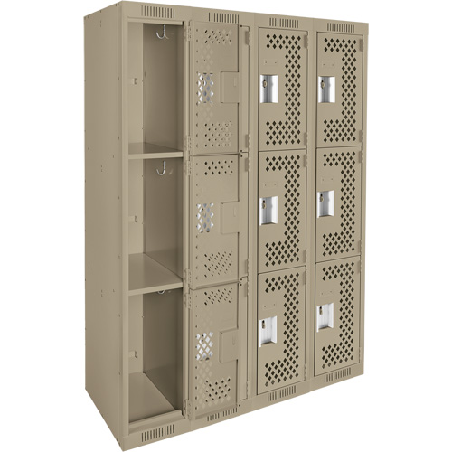 Casiers Clean Line, 3 niveaux, Bloc de 4, 48" x 12" x 72", Acier, Beige, Rivet (assembl&eacute;), Perfor&eacute; Haskins Industrial Inc.