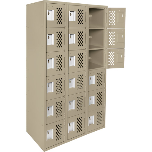 Clean-Line Perforated Lockerette, 6 -tier, Bank of 3, 12" x 72" x 12", Steel Haskins Industrial Inc.
