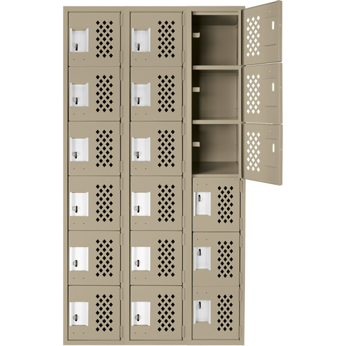 Clean-Line Perforated Lockerette, 6 -tier, Bank of 3, 12" x 72" x 12", Steel Haskins Industrial Inc.