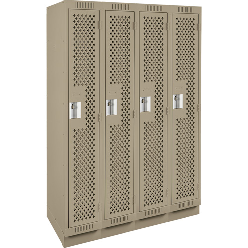 Clean Line Lockers, Bank of 4, 48" x 15" x 76", Steel, Beige, Rivet (Assembled), Perforated Haskins Industrial Inc.