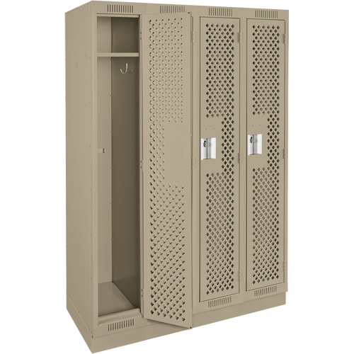 Clean Line Lockers, Bank of 4, 48" x 15" x 76", Steel, Beige, Rivet (Assembled), Perforated Haskins Industrial Inc.