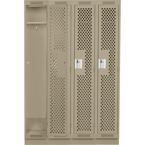 Clean Line Lockers, Bank of 4, 48" x 15" x 76", Steel, Beige, Rivet (Assembled), Perforated Haskins Industrial Inc.