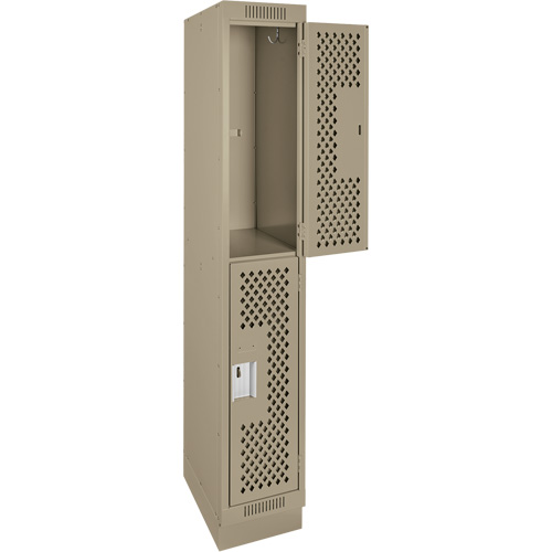 Clean Line Lockers, 2 -tier, 12" x 15" x 76", Steel, Beige, Rivet (Assembled), Perforated Haskins Industrial Inc.