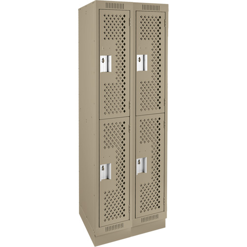 Clean Line Lockers, 2 -tier, Bank of 2, 24" x 15" x 76", Steel, Beige, Rivet (Assembled), Perforated Haskins Industrial Inc.