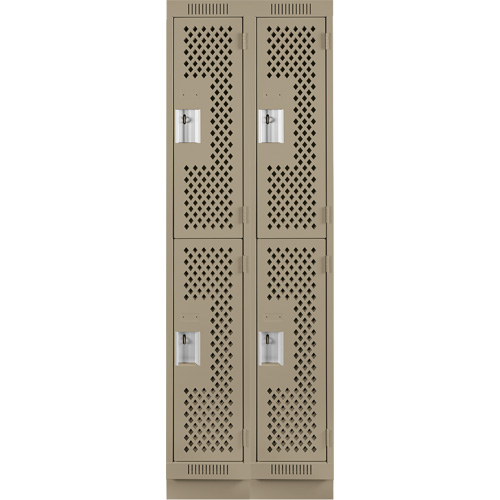 Clean Line Lockers, 2 -tier, Bank of 2, 24" x 15" x 76", Steel, Beige, Rivet (Assembled), Perforated Haskins Industrial Inc.
