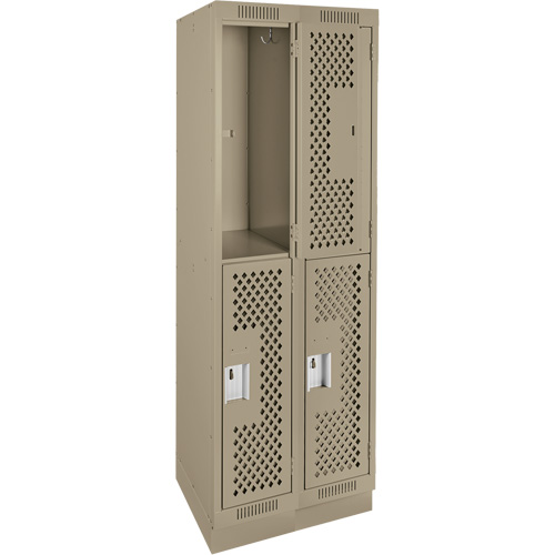 Clean Line Lockers, 2 -tier, Bank of 2, 24" x 15" x 76", Steel, Beige, Rivet (Assembled), Perforated Haskins Industrial Inc.