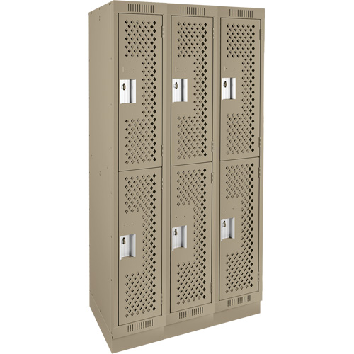 Clean Line Lockers, 2 -tier, Bank of 3, 36" x 15" x 76", Steel, Beige, Rivet (Assembled), Perforated Haskins Industrial Inc.