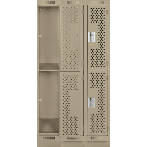Clean Line Lockers, 2 -tier, Bank of 3, 36" x 15" x 76", Steel, Beige, Rivet (Assembled), Perforated Haskins Industrial Inc.