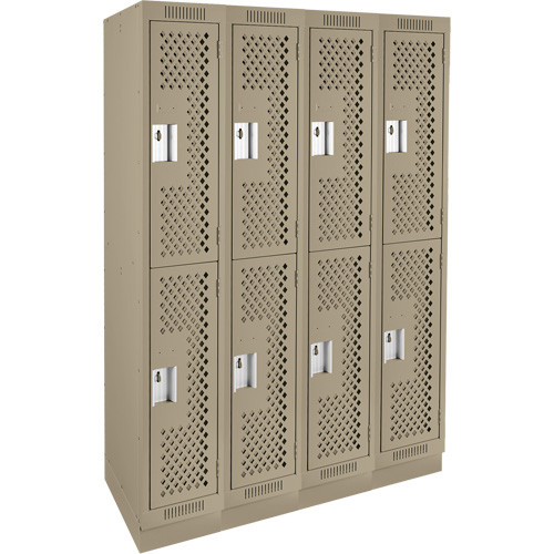 Clean Line Lockers, 2 -tier, Bank of 4, 48" x 15" x 76", Steel, Beige, Rivet (Assembled), Perforated Haskins Industrial Inc.