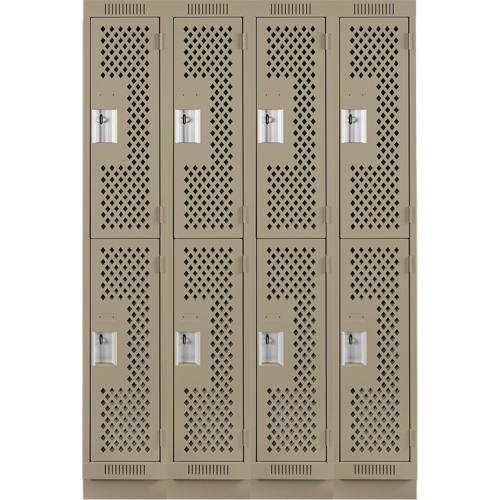 Clean Line Lockers, 2 -tier, Bank of 4, 48" x 15" x 76", Steel, Beige, Rivet (Assembled), Perforated Haskins Industrial Inc.