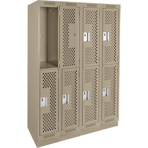 Clean Line Lockers, 2 -tier, Bank of 4, 48" x 15" x 76", Steel, Beige, Rivet (Assembled), Perforated Haskins Industrial Inc.