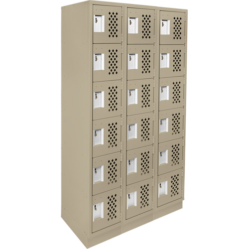 Assembled Lockerettes Clean Line Perforated Economy Lockers, 6 -tier, Bank of 3, 18" x 72" x 12", Steel Haskins Industrial Inc.