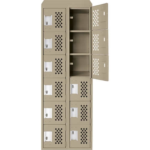 Assembled Lockerettes Clean Line Perforated Economy Lockers, 6 -tier, Bank of 2, 18" x 72" x 12", Steel Haskins Industrial Inc.
