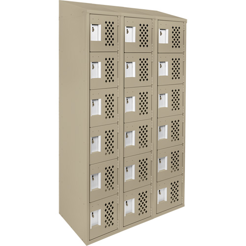 Assembled Lockerettes Clean Line Perforated Economy Lockers, 6 -tier, Bank of 3, 18" x 72" x 12", Steel Haskins Industrial Inc.